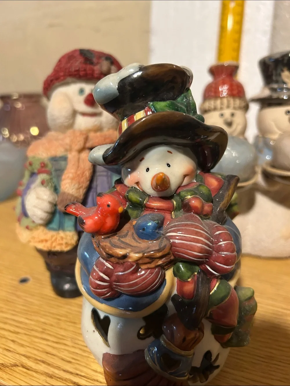 Festive Snowman Ceramic Figurine Set - Multicolor